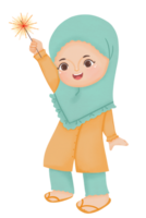 Muslim Kid Play Fireworks Sparklers png