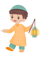 Muslim Kid Holding Islamic Lantern png