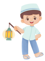 Muslim Kid Holding Islamic Lantern png