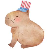 Cute cartoon capybara wearing american tall hat perfect for independence day, watercolor, isolated png