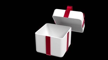 3D open gift box animation. Opening gift box animation. Modern holiday surprise box. Festivals and celebrations. Transparent background with alpha channel video