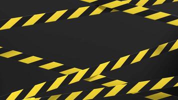 Warning tape and police line animation. Black and yellow line striped animation. Warning danger tape. Seamless 3D animation video