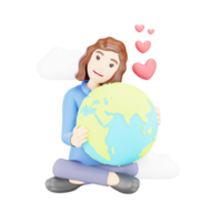 3d personnage exprimer l'amour pour le Terre, environnement illustration png