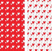 Red and white Valentines day pattern set. Heart, seamless coordinating designs. vector
