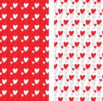 Red and white Valentines day pattern set. Heart, seamless coordinating designs. vector