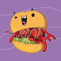 a cartoon drawing of a hamburger with a surprised expression on it. vector