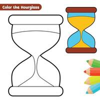 hourglass coloring page for kids with colorful drawing vector