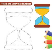 hourglass tracing and coloring page for kids with colorful drawing vector