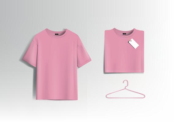 Pink unisex blank t-shirt stylish template sides for design mockup print, isolated.
