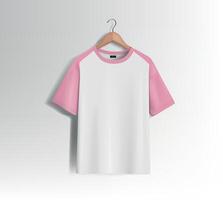 Pink unisex blank t-shirt stylish template sides for design mockup print, isolated. vector