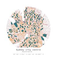 Sydney ciudad centro, Australia, urbano detalle calles carreteras color redondo circulo mapa , elemento modelo imagen vector