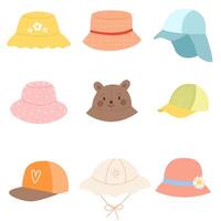 Set of children's summer hat. Summer Panama hat for children. Hats, fashion, summer concept vector