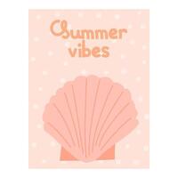 Summer banner, background with shell and lettering Summer vibes. Summer banner or poster design. vector