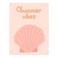 Summer banner, background with shell and lettering Summer vibes. Summer banner or poster design. vector