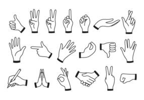 Set of human hand, palm, wrist gestures. Holding, gripping, pointing, fist, thumbs up. doodle illustration isolated on white vector