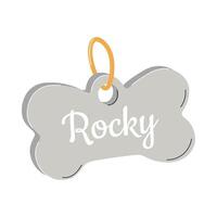 A personalized pet tag. A bone-shaped tag with an address and a name for dogs. A simple flat illustration isolated on a white background. vector