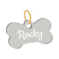 A personalized pet tag. A bone-shaped tag with an address and a name for dogs. A simple flat illustration isolated on a white background. vector