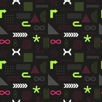 Pink and green seamless pattern with neon acidic abstract geometric, bold, linear shapes. Brutalism, retro futurism style. inspired. illustration on black background vector