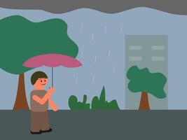 ilustración de un caminar en el lluvia plano diseño vector