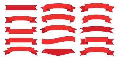 Ribbon, banner or tag art set. Flat red color. vector