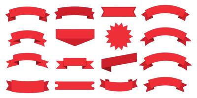 Ribbon, banner or tag art set. Flat red color. vector