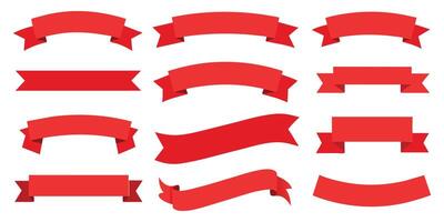 Ribbon, banner or tag art set. Flat red color. vector