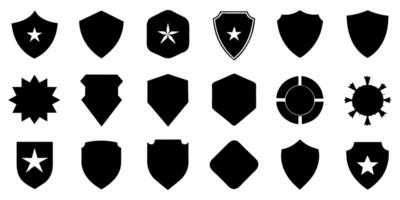 hermosa conjunto de escudos siluetas negro insignias forma etiqueta colección para militar, policía, fútbol y otros. vector