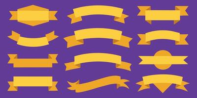 Ribbon, banner or tag art set. Flat gold color. vector
