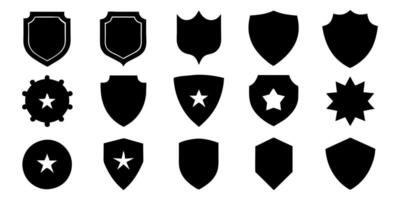 hermosa conjunto de escudos siluetas negro insignias forma etiqueta colección para militar, policía, fútbol y otros. vector