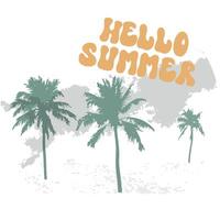 icon in trendy retro cartoon style, groovy 70s with lettering hello summer. illustration vector