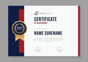 blue and red minimalist certificate design template vector