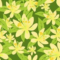 Avocado flowers and leaves seamless pattern vector