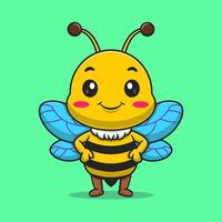 Cute honey bee standing cartoon icon illustration animal nature icon isolated flat vector