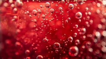 un cerca arriba de un rojo líquido con burbujas foto