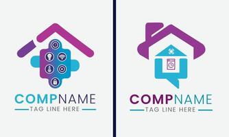 Home automation technology electronic digital internet smart building logo icon template design vector