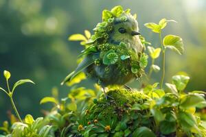 AI generated Verdant Bird Blending with Lush Greenery photo