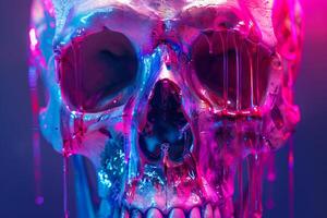 AI generated Artistic Colorful Paint Dripping on Skull photo