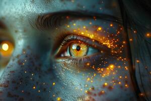 AI generated Close-Up of Woman's Eye with Golden Sparks photo
