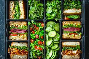 AI generated Assorted Lunch Boxes with Healthy Ingredients photo