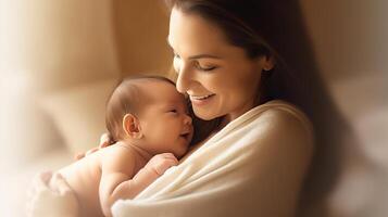 ai generado feliz maternidad capturar el felicidad de un mamá y bebé juntos. creado con generativo ai foto