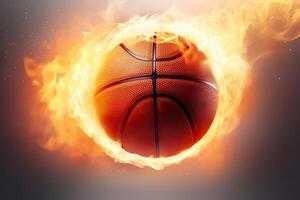 ai generado encendido pasión y poder baloncesto pelota en fuego. creado con generativo ai foto
