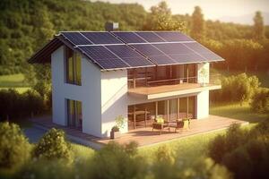 ai generado aprovechando el del sol poder Respetuoso del medio ambiente funciona con energía solar casas para sostenible viviendo. creado con generativo ai foto