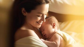 ai generado feliz maternidad capturar el felicidad de un mamá y bebé juntos. creado con generativo ai foto