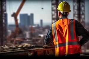 AI generated Construction Workers Engaged in Action at the Work Site. created with Generative AI photo