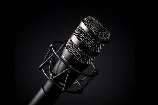 AI generated Sleek Elegance Professional Microphone on a Striking Black Background. created with Generative AI photo