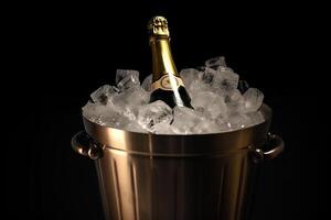 AI generated A Sparkling Champagne Ice Bucket with a Focus on Glistening Ice. created with Generative AI photo