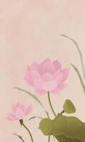 Chinese style pink lotus vertical illustration vector