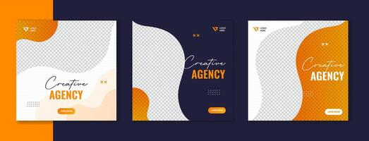 Orange organic business social media post template, Agency advertising square corporate set vector