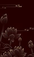 gold linear lotus vertical illustration vector