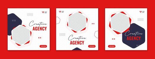 Red hexagon shape corporate social media post design, business agency square layout vector